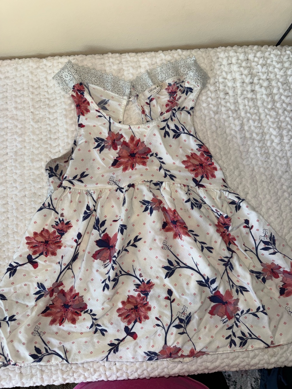 Girls Floral Sleeveless shirt- Cream with Pink Rose Print